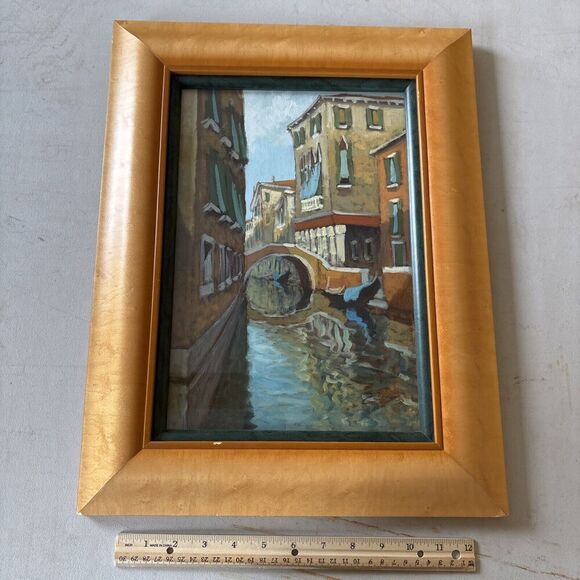 Signed! FRAMED Painting: The Venetian Canals Of Venice Italy Gondola Landscape - Picture 1 of 15